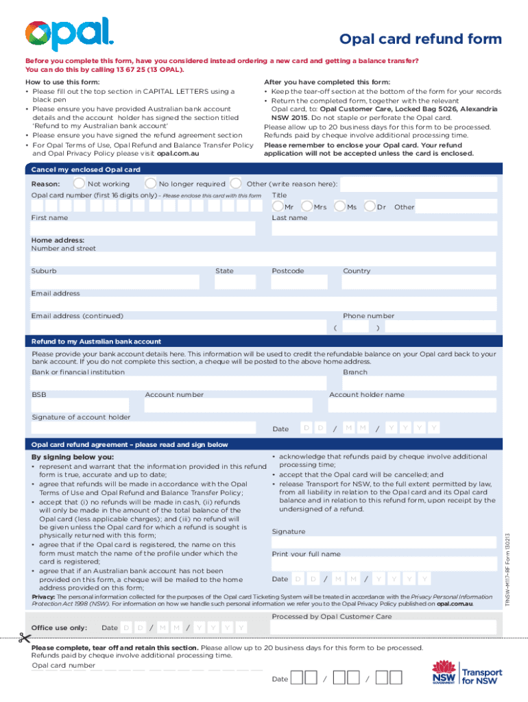 Opal Refund Form 2013